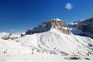 The ski resort Campitello di Fassa, Dolomites, Italy - 302311535