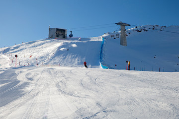 Black ski slope in the Dolomites mountains