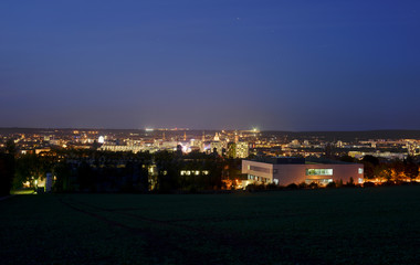 Fototapeta na wymiar Dresden, Germany by night, panorama view from a hill to the center of the town
