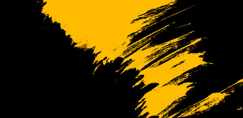 yellow and black paint background texture with brush strokes - 302312374