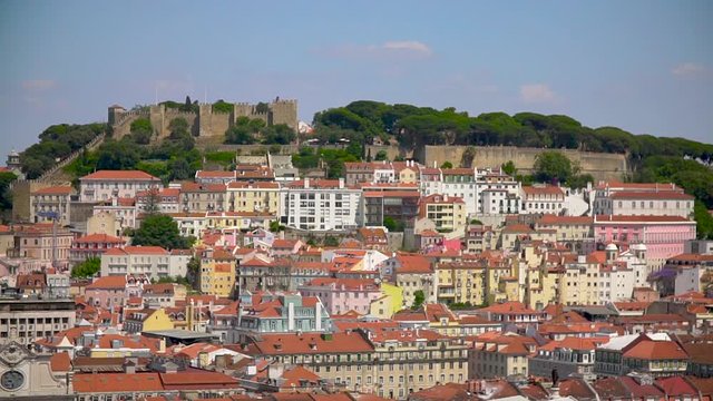 3 views of Lisbon / Lisboa, Portugual. Castelo de S. Jorge. A fountain at Praca Dom Pedro IV. The Bel&eacute;m Tower.