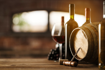 Obraz na płótnie Canvas Luxury wines and barrel in the cellar