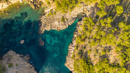 top view of the rocky coast of Majorca Spain
