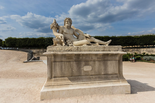 An allegorical sculpture "Le Tibre" by Pierre Bourdict in the Jardin des Tuileries (Tuileries Garden), Paris