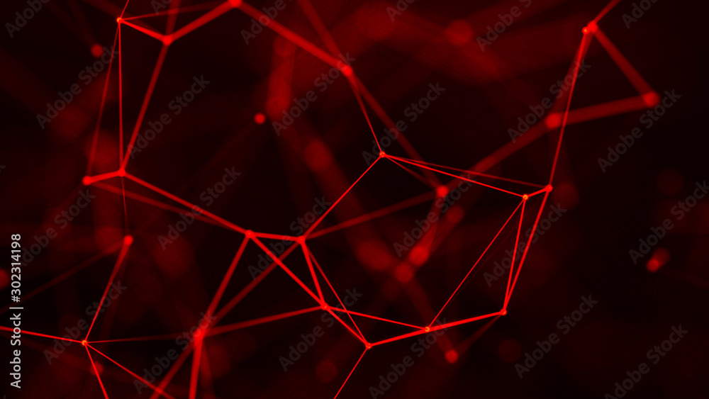 Wall mural abstract digital connection dots and lines. technology background. network connection structure. red