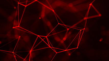 Abstract digital connection dots and lines. Technology background. Network connection structure. Red plexus effect. 3d