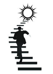  Illustration in the style of material design on the theme of running on the stairs