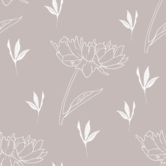 Fototapeta na wymiar Pastel color peony flowers seamless pattern. Outline hand drawing vector illustration.