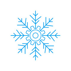 Fototapeta na wymiar Icono plano lineal engranaje como copo de nieve en color azul