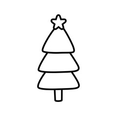 pine tree with star decoration christmas thick line