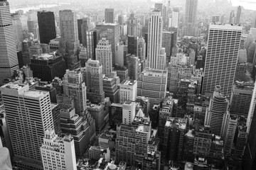 classic elevated view of manhattan in black and white