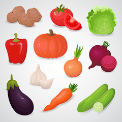 Vegetable, 3d vector icon set. 