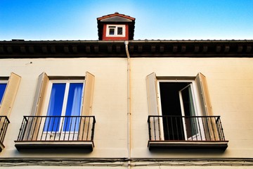 Old colorful and vintage facades in Madrid