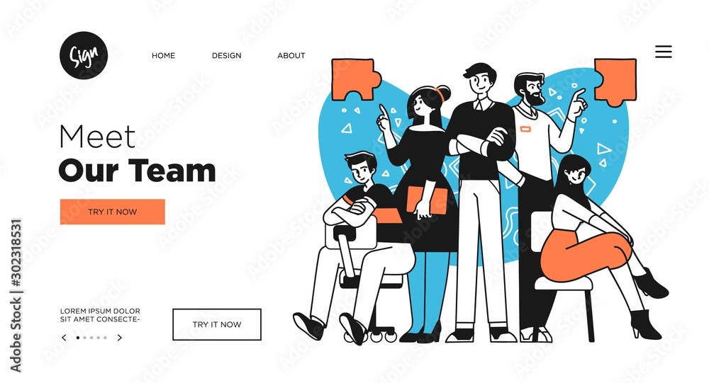 Poster presentation slide template or landing page website design. business concept illustrations. modern f