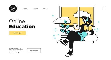 Online Education Concept. Web page templates for Education courses. Outline vector style.