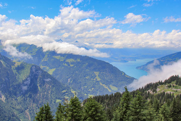 Colorful mountain landscape of the Swiss Alps on a summer day 