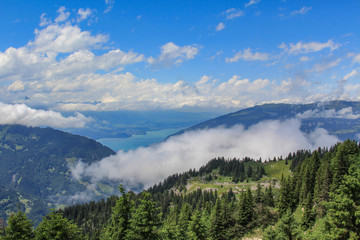 Colorful mountain landscape of the Swiss Alps on a summer day 