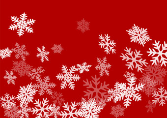 Naklejka na ściany i meble Snow flakes falling macro red white christmas background