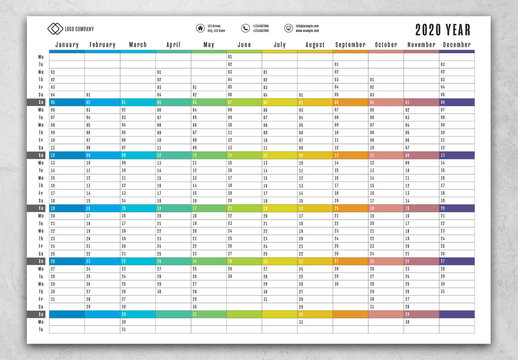 
2020 Year Planner Layout with Rainbow Elements