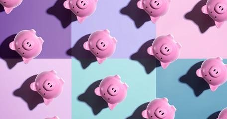 Upside down piggy bank pattern - overhead view flat lay