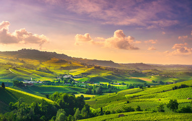 Naklejka premium Langhe vineyards view, Barolo and La Morra, Piedmont, Italy Europe.