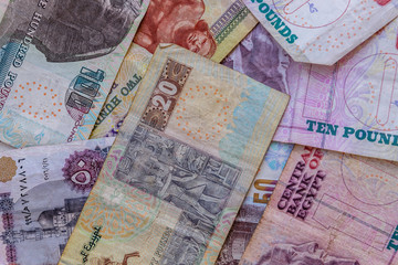 Heap of the different egyptian banknotes for background