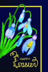 happy easter - card. eps10 vector illustration. snowdrops flowers on dark blue background