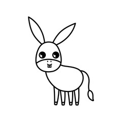 donkey animal cartoon icon on white background thick line