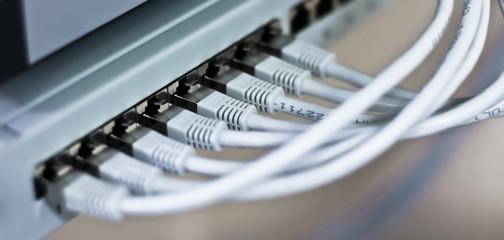 Closeup of an ethernet based network switch