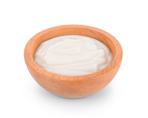 bowl of sour cream yogurt isolated on white background