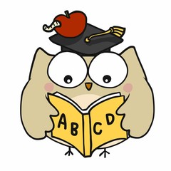 Owl student study book cartoon vector illustration
