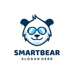 Smart Bear in Sunglasses logo design template