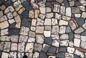 Close up of tiled sidewalks, Lisbon, Portugal