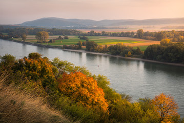 Fototapeta na wymiar Beautiful Autumn Landscape with Danube River as Seen from Devin Castle