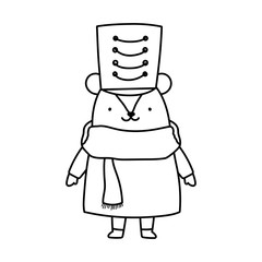 merry christmas celebration cute bear with scarf and sweater thick line