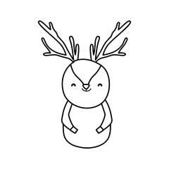 cute reindeer cartoon character animal thick line
