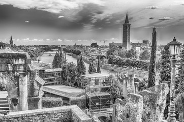 Aerial view over Verona and Adige River, Italy