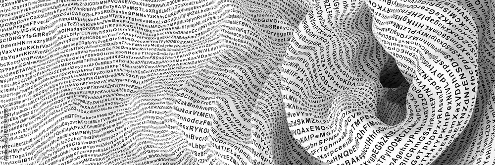 Fototapete random letters on an abstract white surface, original 3d rendering