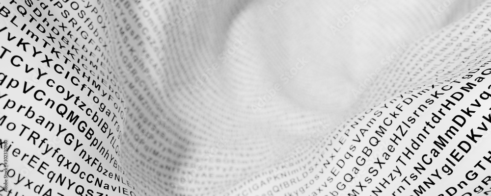 Wall mural random letters on an abstract white surface, original 3d rendering