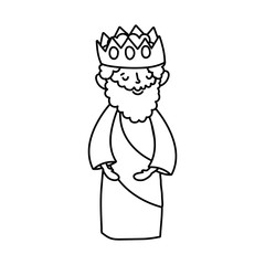 wise king with crown manger nativity, merry christmas thick line