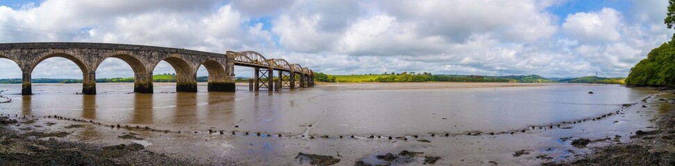 Fototapeta na wymiar Railyway Bridge of the Tamar Valley Line over the River Tavy in Plymouth Devon