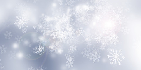 white and gray Christmas light with snowflake bokeh background, Winter backdrop wallpaper.