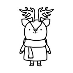 merry christmas celebration cute deer with sweater and scarf thick line