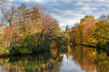 autumn scenery , natural view of river and colorful trees