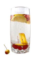 Menu diet plan or program, a glass of cocktail berries, diet food of fresh fruits.  Weight Loss and Detox Concept, isolated on white background