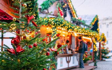 Christmas Market at Opernpalais at Mitte in Winter Berlin, Germany. Advent Fair Decoration and Stalls with Crafts Items on the Bazaar. Glass - 302335517
