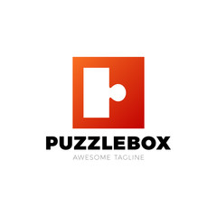 Obraz premium Puzzle piece vector logo icon design. Simple puzle box square logotype