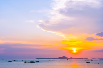 Beautiful landscape of sea ocean around Pattaya city in Thailand at sunset time