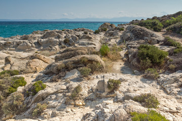 Fototapeta na wymiar Orange Beach Kavourotripes at Sithonia peninsula, Greece