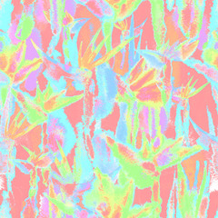 Fototapeta na wymiar tropical jungle seamless pattern print watercolor tie dye endless repeat flower pastel delicate